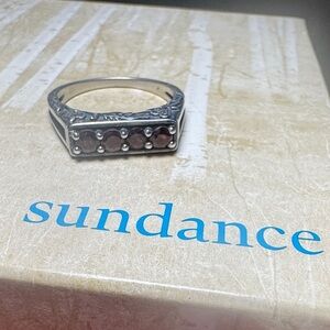 Sundance Silver Band with Deep Red Accents